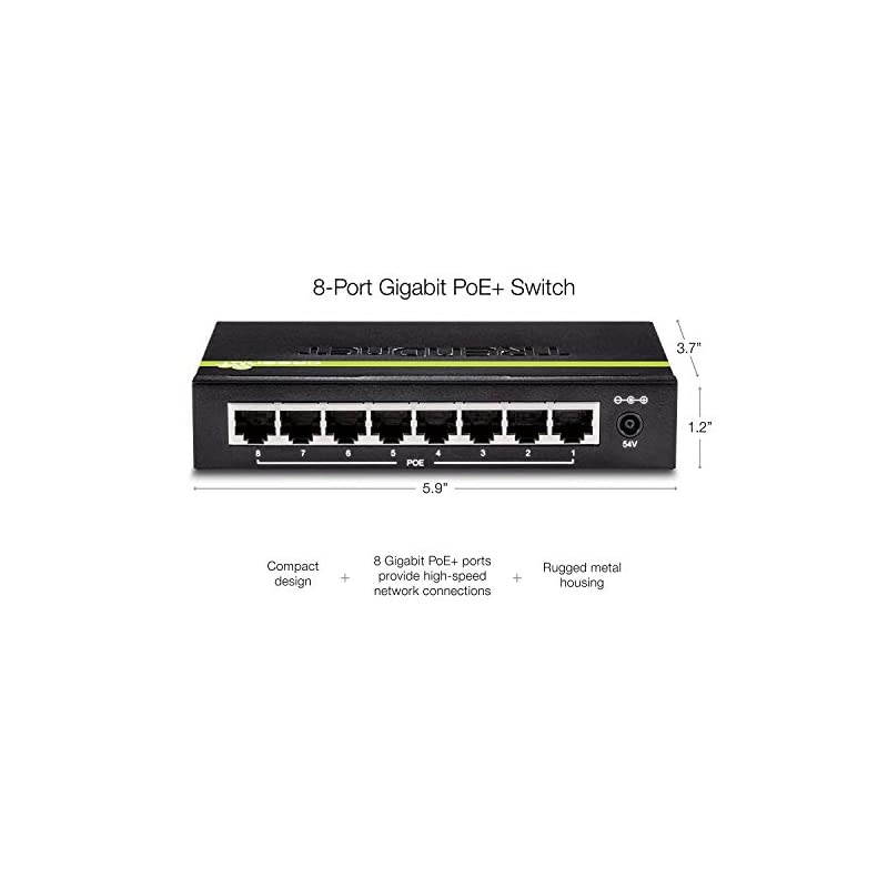 8Port GREENnet Gigabit PoE+ Switch TPETG82G Supports PoE and PoE+ Devices 61W PoE Budget 16Gbps Switching Capacity Data amp Power via Ethernet to PoE Access Points amp IP Cameras