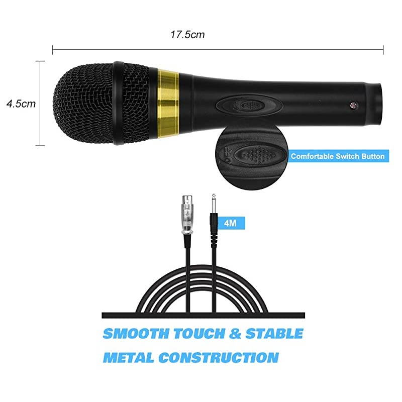 Pro Vocal Dynamic Karaoke Microphone with XLR to 635mm Cable for Audio Connection Professional Handheld Mic with 13ft Wire for Stage Karaoke Singing Recording Speech Wedding Indoor Outdoor