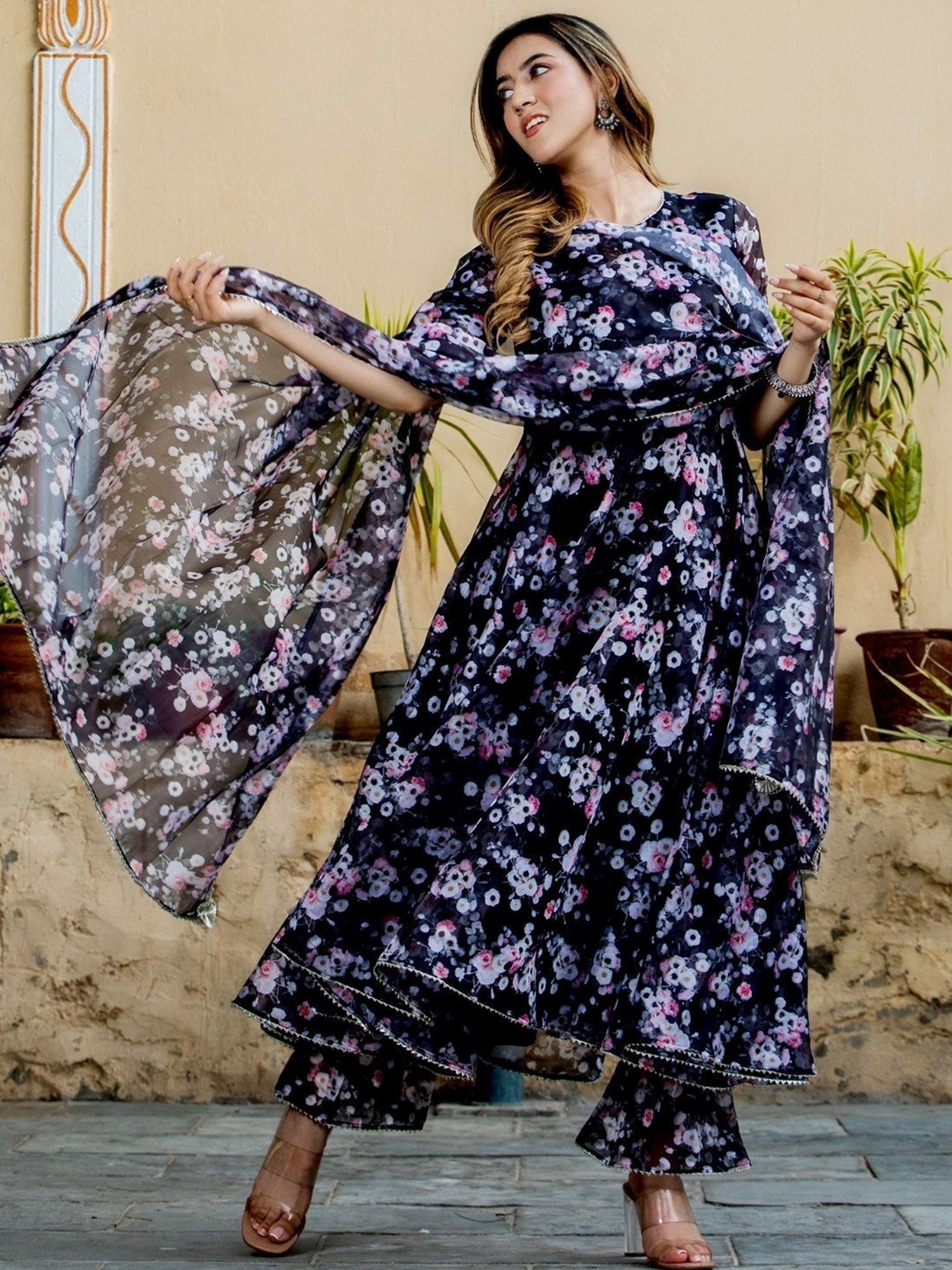 HOUSE OF JAMOTI Blue Printed Kurta Pant Set With Dupatta