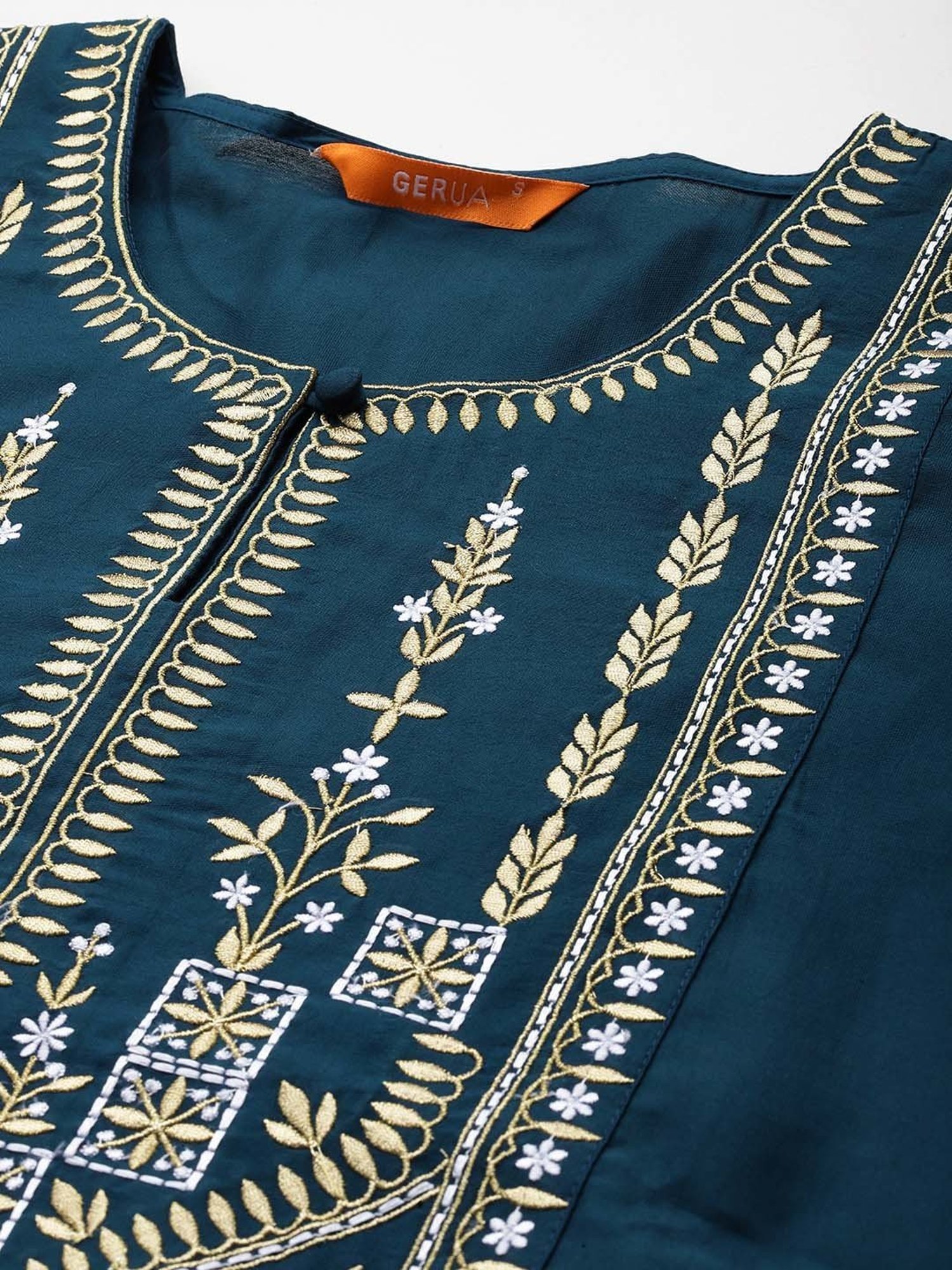 Gerua Blue Embroidered Kurta Pant Set With Dupatta