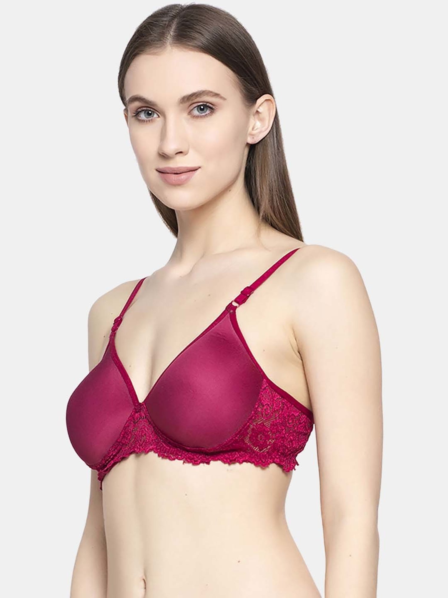 AROUSY Maroon Cotton Lace Work T-Shirt Bra