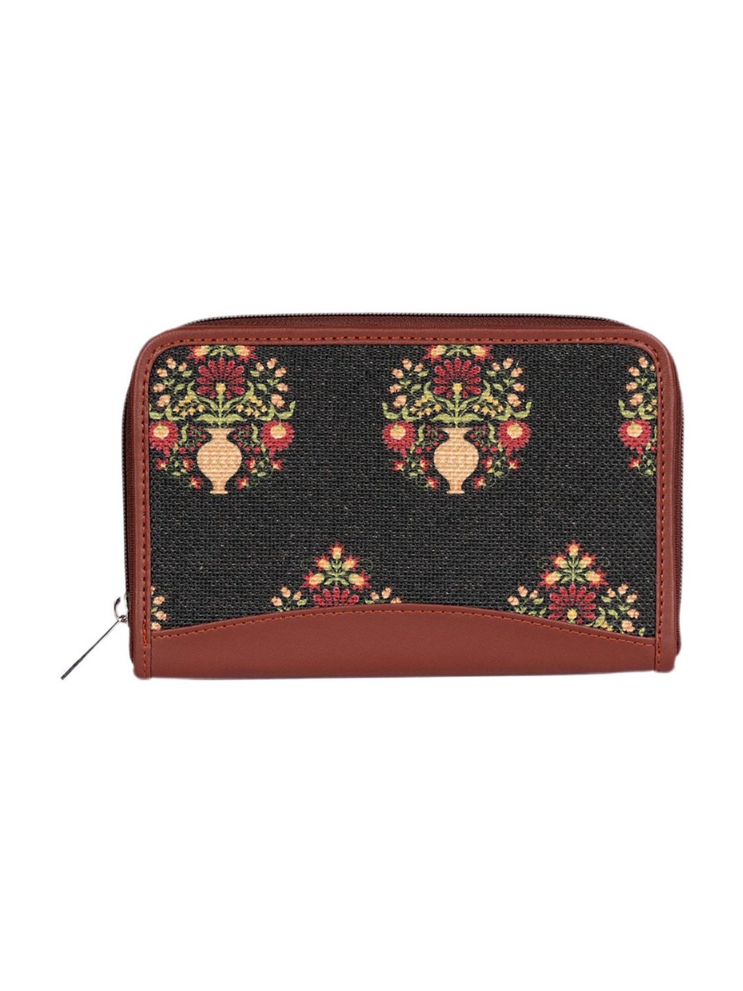 ZOUK Royal Mogra Green Printed Zip Around Wallet for Women