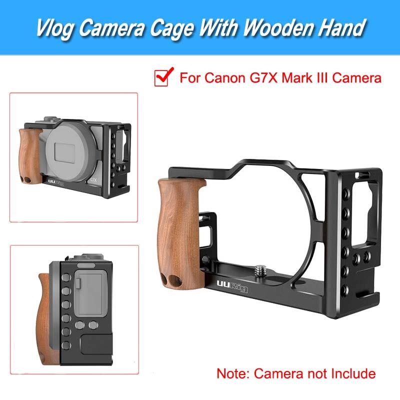 UURig Vlog Camera Cage With Wooden Handle Hand Grip Dual Cold Shoe Mount for Canon G7X Mark III Camera Accessories Case Rig