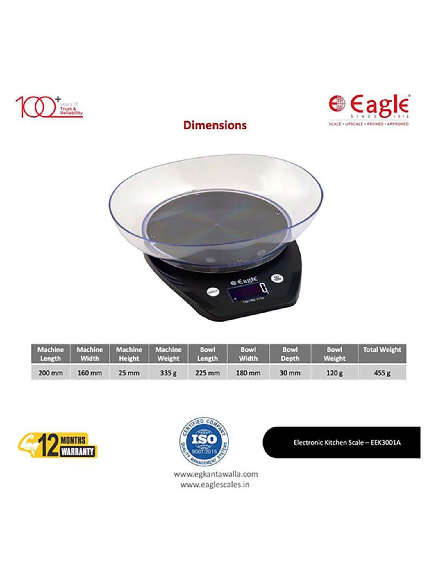 Eagle EEK-3001A Digital Weight Machine for Kitchen 5 kg Capacity,1 g Accuracy,Kitchen Weighing Scale