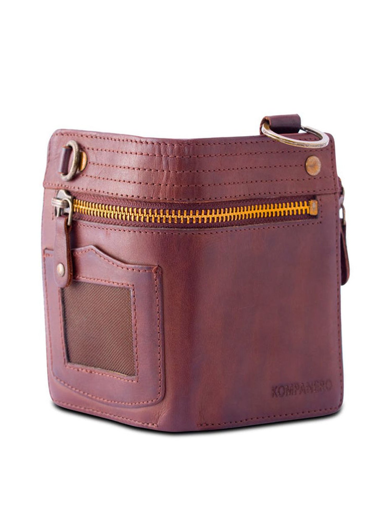 KOMPANERO Harvey Cognac Leather Textured Bi-Fold Wallet