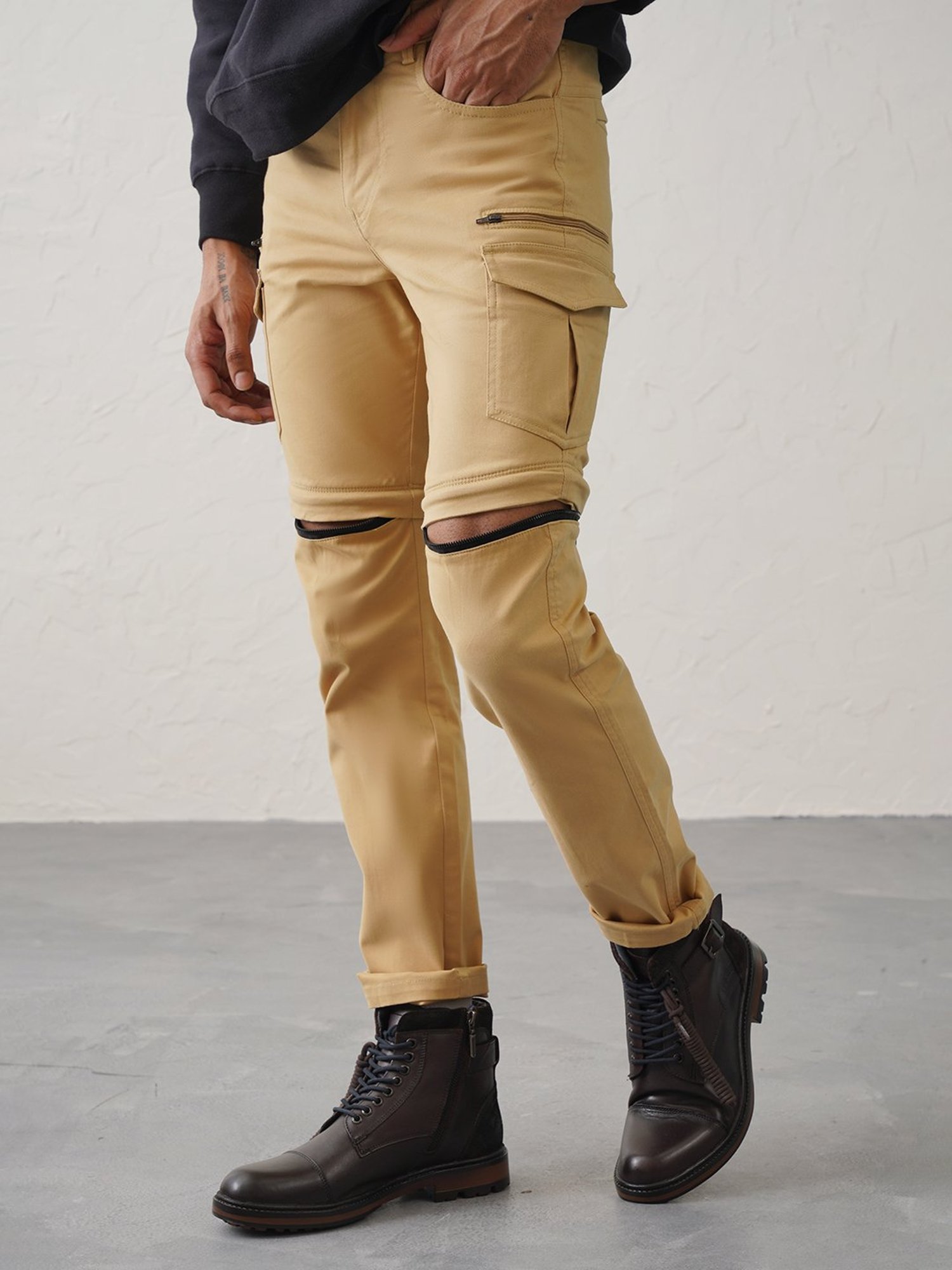 MinusOne Khaki Regular Fit Detachable Cargos