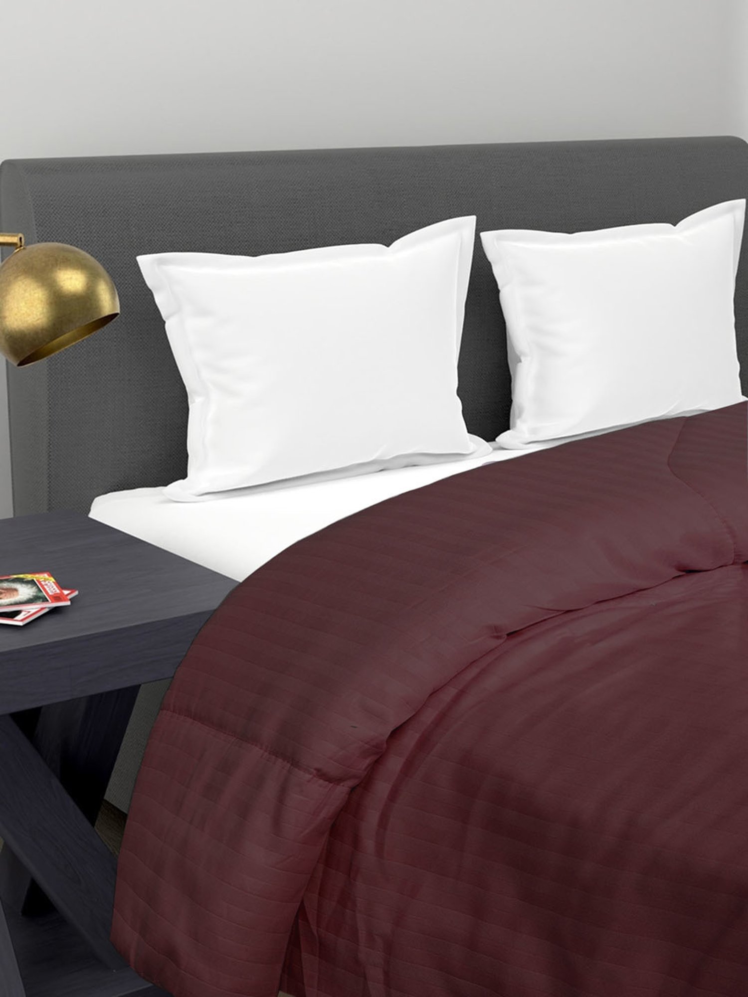 Romee Maroon Microfibre Stripes Blankets Quilts and Dohars