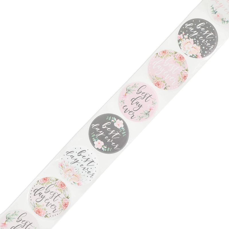Pipilo Press 1000-Pack Pink Floral Stickers Roll, Best Day Ever, Assorted Color (1.5 Inches)