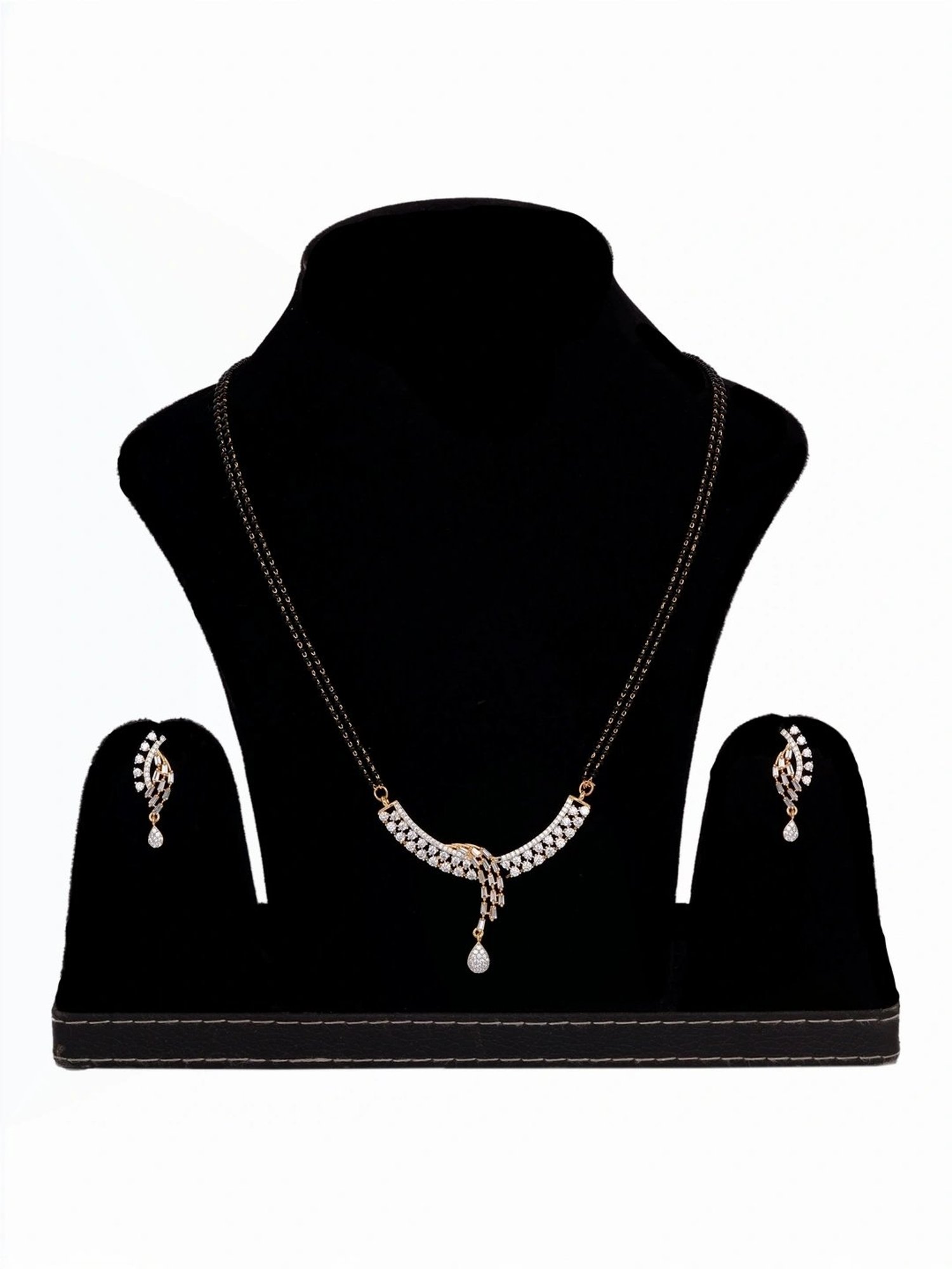 Saraf RS Jewellery Dual Gold Toned AD Studded Modern look Mangalsutra with Earrings