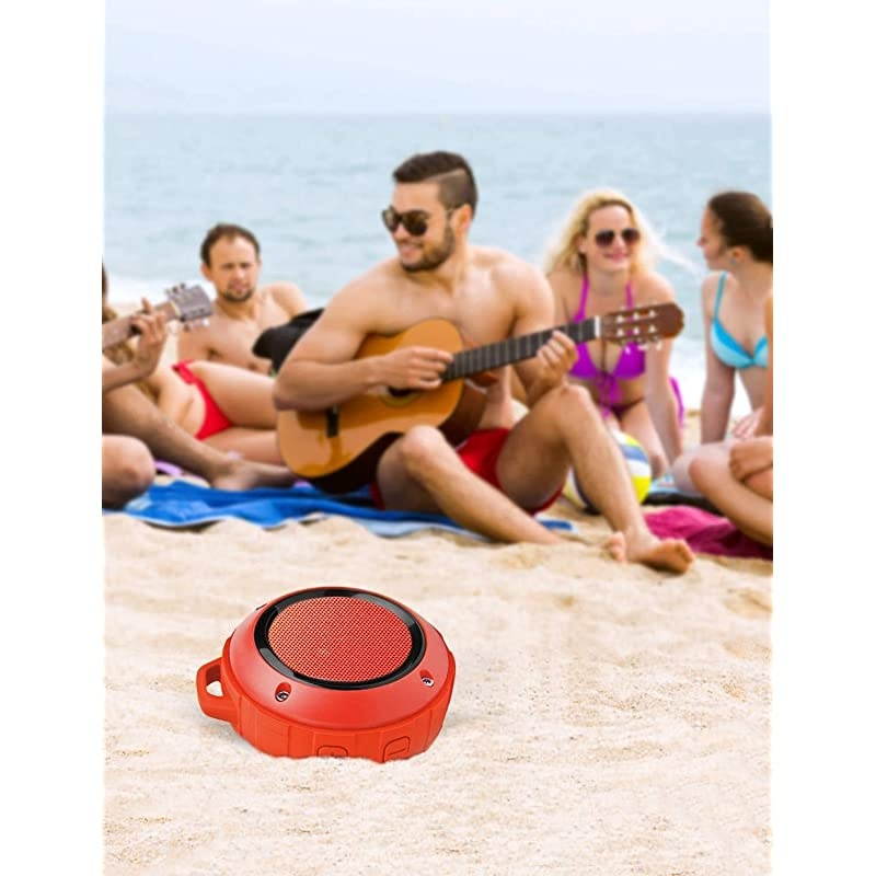 Outdoor Waterproof Bluetooth Speaker, Wireless Portable Mini Shower Travel Speaker with Subwoofer, Enhanced Bass, Built in Mic for Sports, Pool, Beach, Hiking, Camping (Red)
