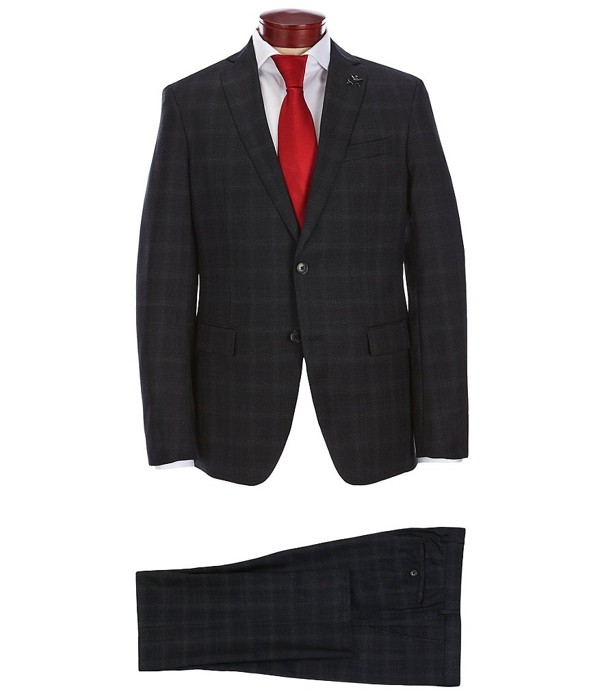 John Varvatos Signature Tailored Slim Fit Plaid Wool Suit