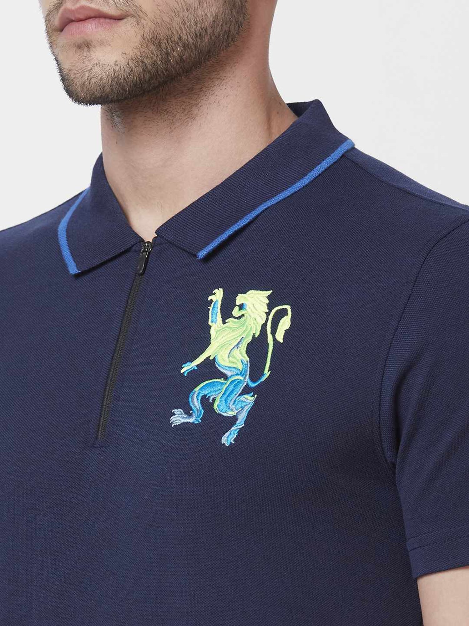 Giordano Navy Blue Cotton Slim Fit Polo T-Shirt