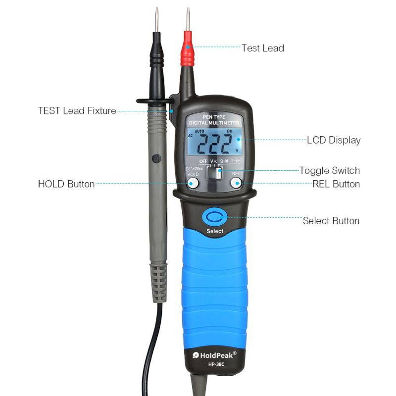 HoldPeak High Precision Auto-range LCD Pen Type Digital Multimeter DC/AC Voltage Meter Resistance Capacitance Diode Tester