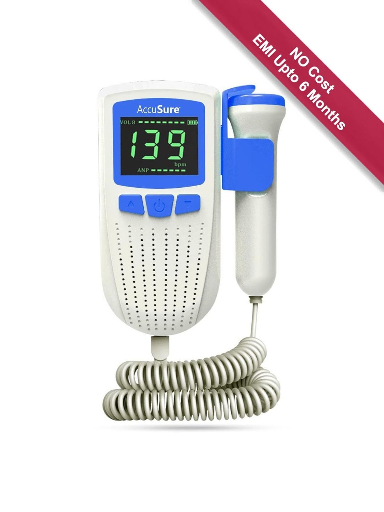 AccuSure Fetal Doppler for Doctors and Mothers with USB Charging (White)