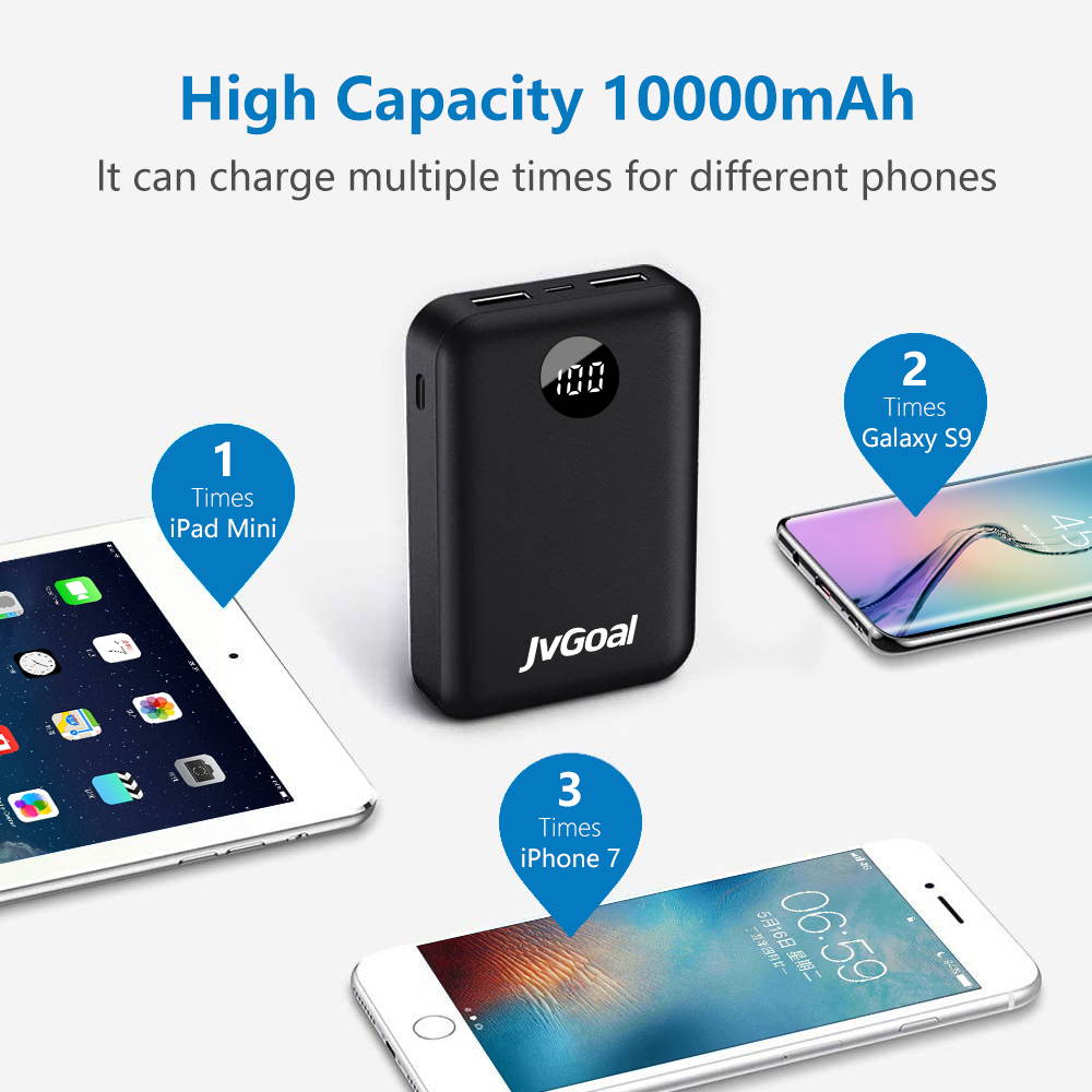Portable Charger 10000mAh Ultra Slim Power Bank LCD Digital Display External Battery Pack with USB C Input and Dual USB Output Compatible for iPhone, iPad, Samsung Galaxy S10 and More(Black)