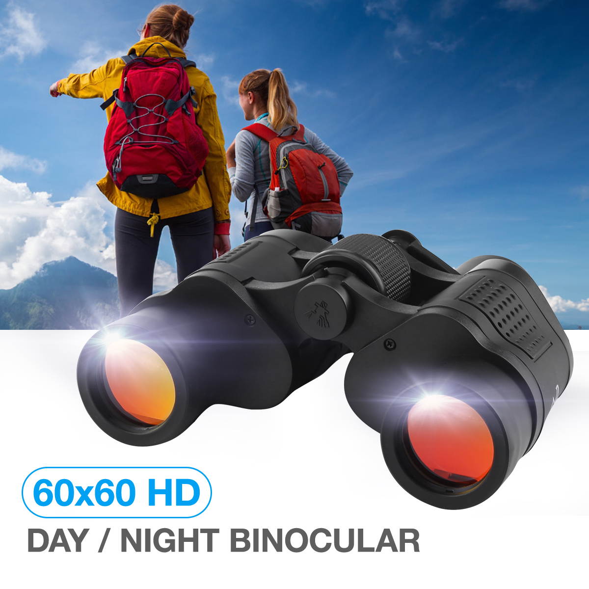 60 x 60 Large View Binoculars Full Size HD Telescope with Night Vision for Outdoor Travel Sightseeing Hunting, Black
