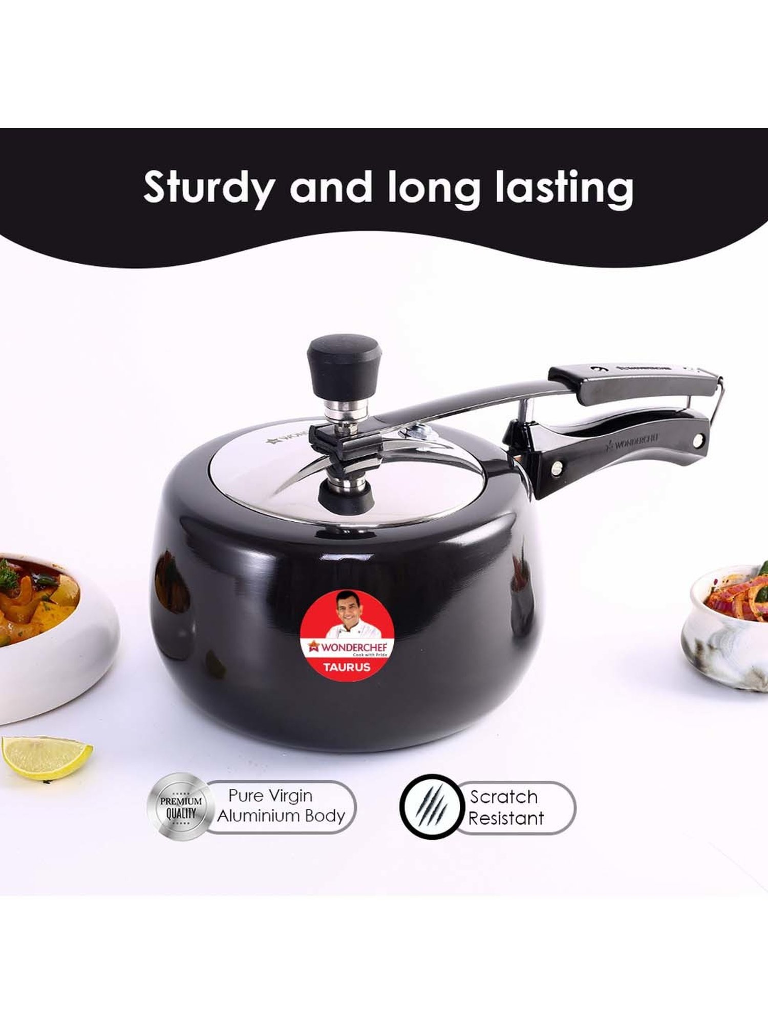 Wonderchef Taurus Hard Anodized Inner Lid Pressure Cooker (3 Liter)