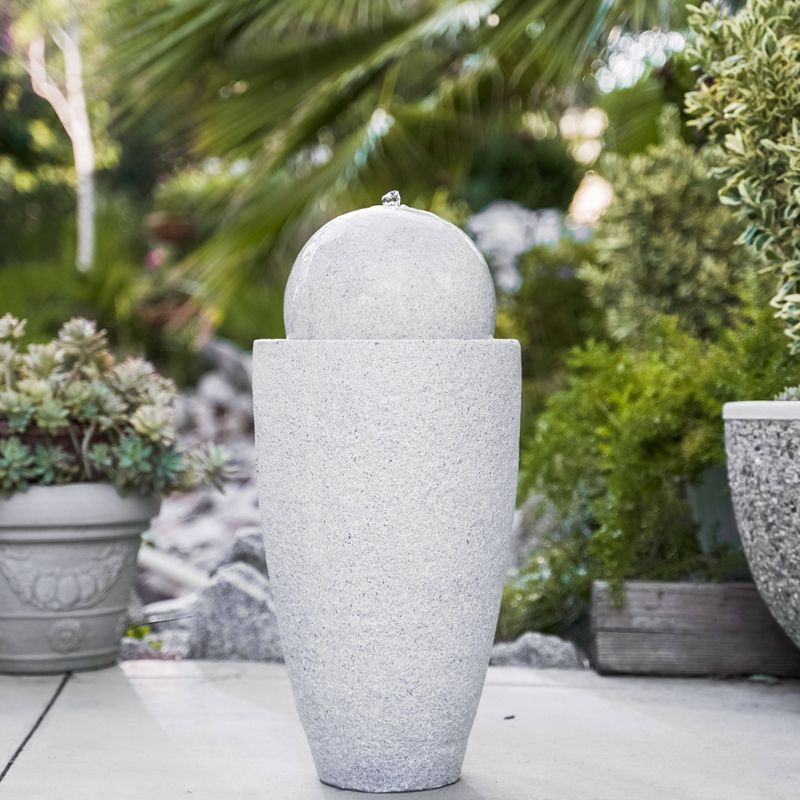 25.6" Indoor/Outdoor Round Modern Stone Textured Water Fountain with LED Lights Gray - XBrand