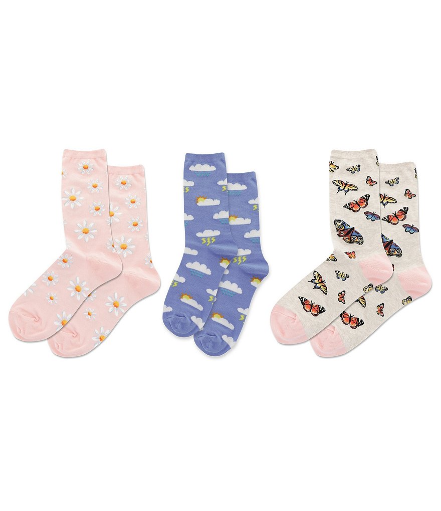 Hot Sox Women's Daisy Crew Socks, 3 Pack