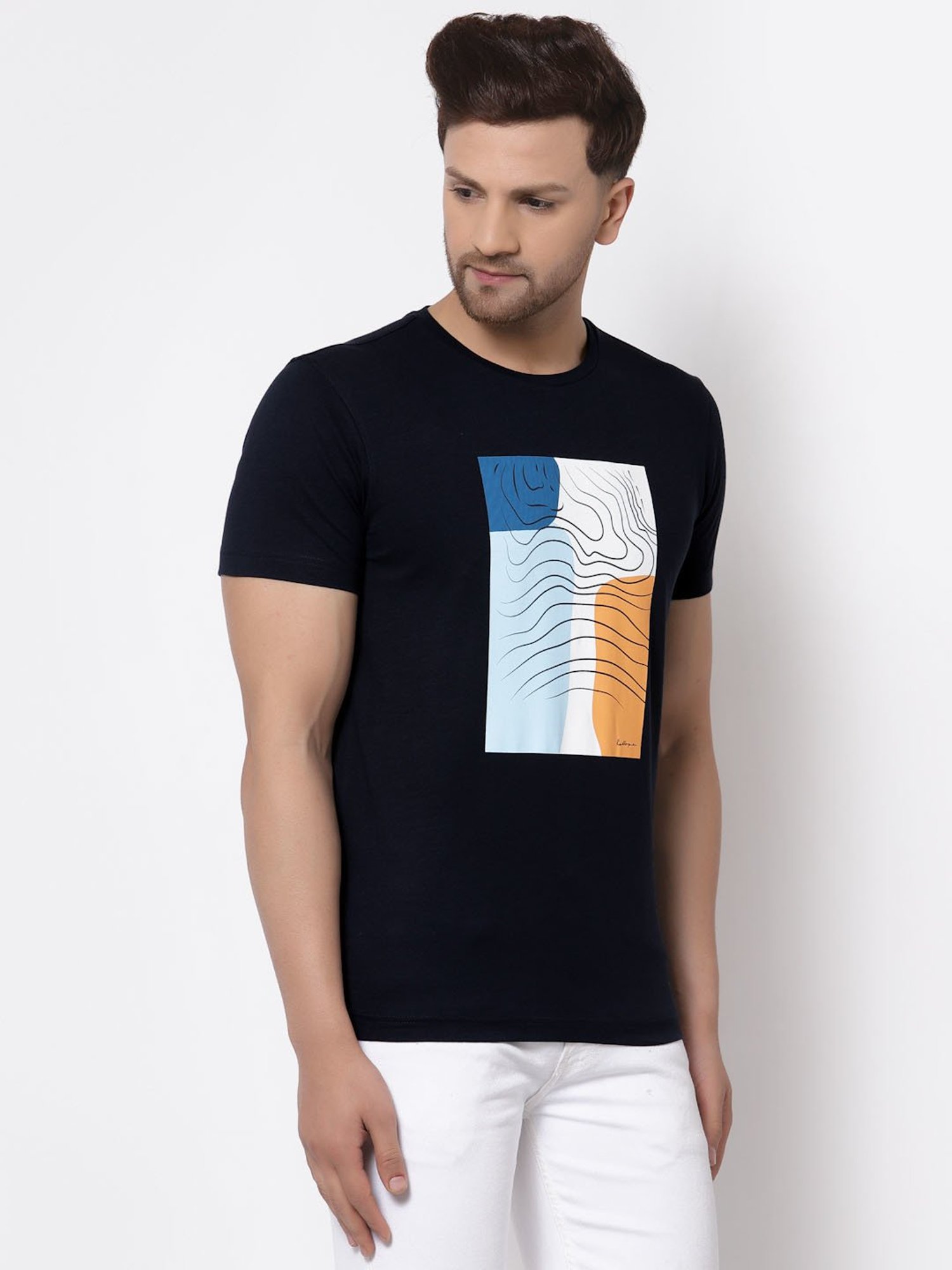 Red Tape Navy Cotton Regular Fit Printed T-Shirt
