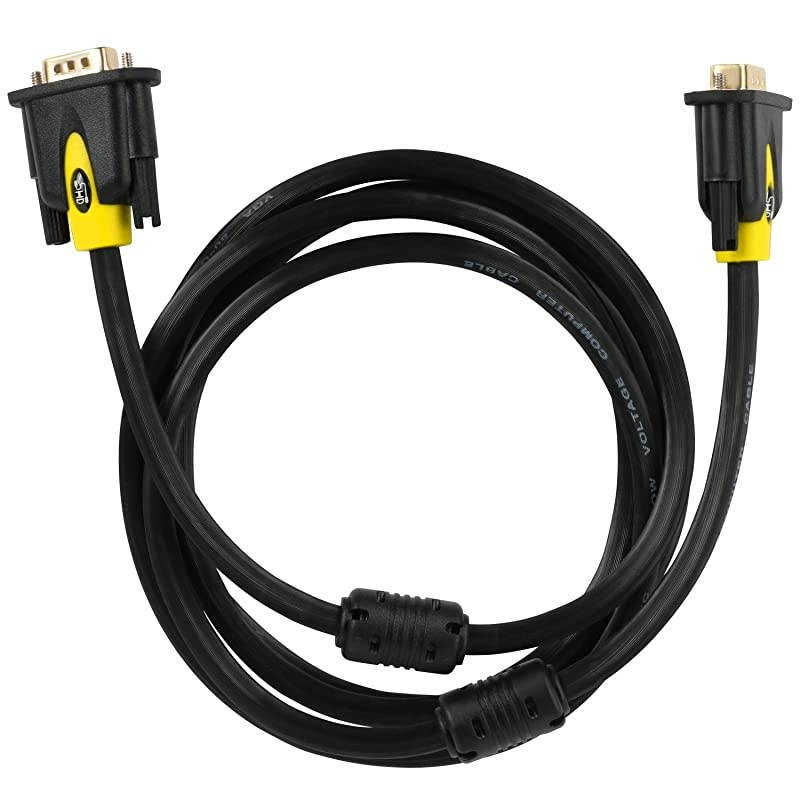 VGA Cable 6Feet VGA to VGA Monitor Cable HD15 SVGA for PC Laptop TV Porjector Black and Yellow Color