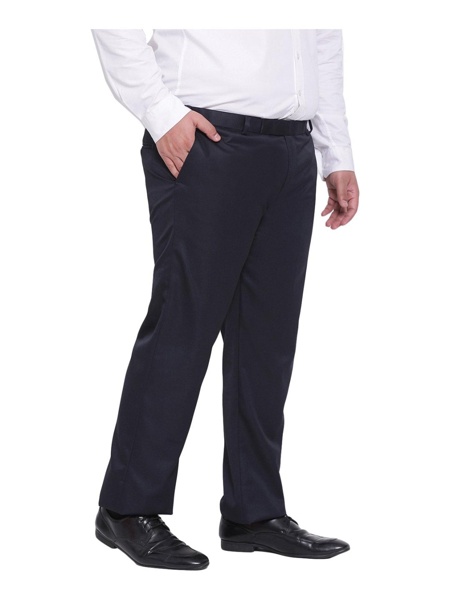Hangup Navy Regular Fit Flat Front Trousers