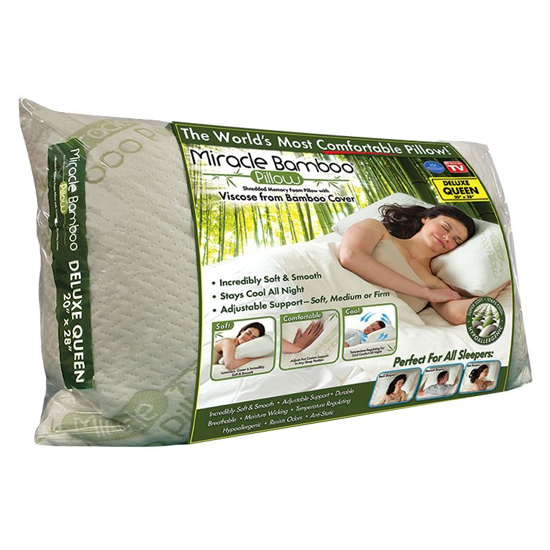 As Seen on TV Miracle Bamboo Pillow, Queen Shredded Memory Foam Pillow with Viscose From Bamboo Cover