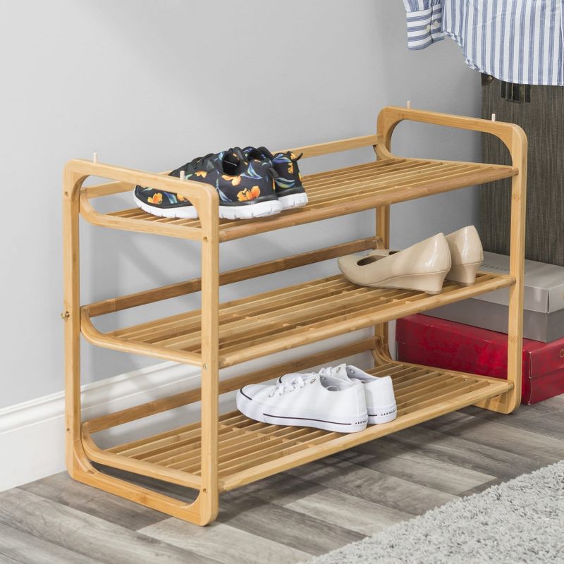 Home Basics 3 Tier Slatted Shelf Bamboo Shoe Rack, Natural