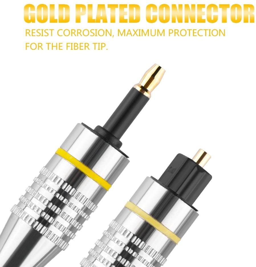 Zerone Toslink Digital Optical Audio Cable Home Theater Fiber Optic Toslink to Mini Plug 3.5mm Cable Optical Plug Wire Cord with Metal Connectors & Strain-Relief PVC Jacket(1M)