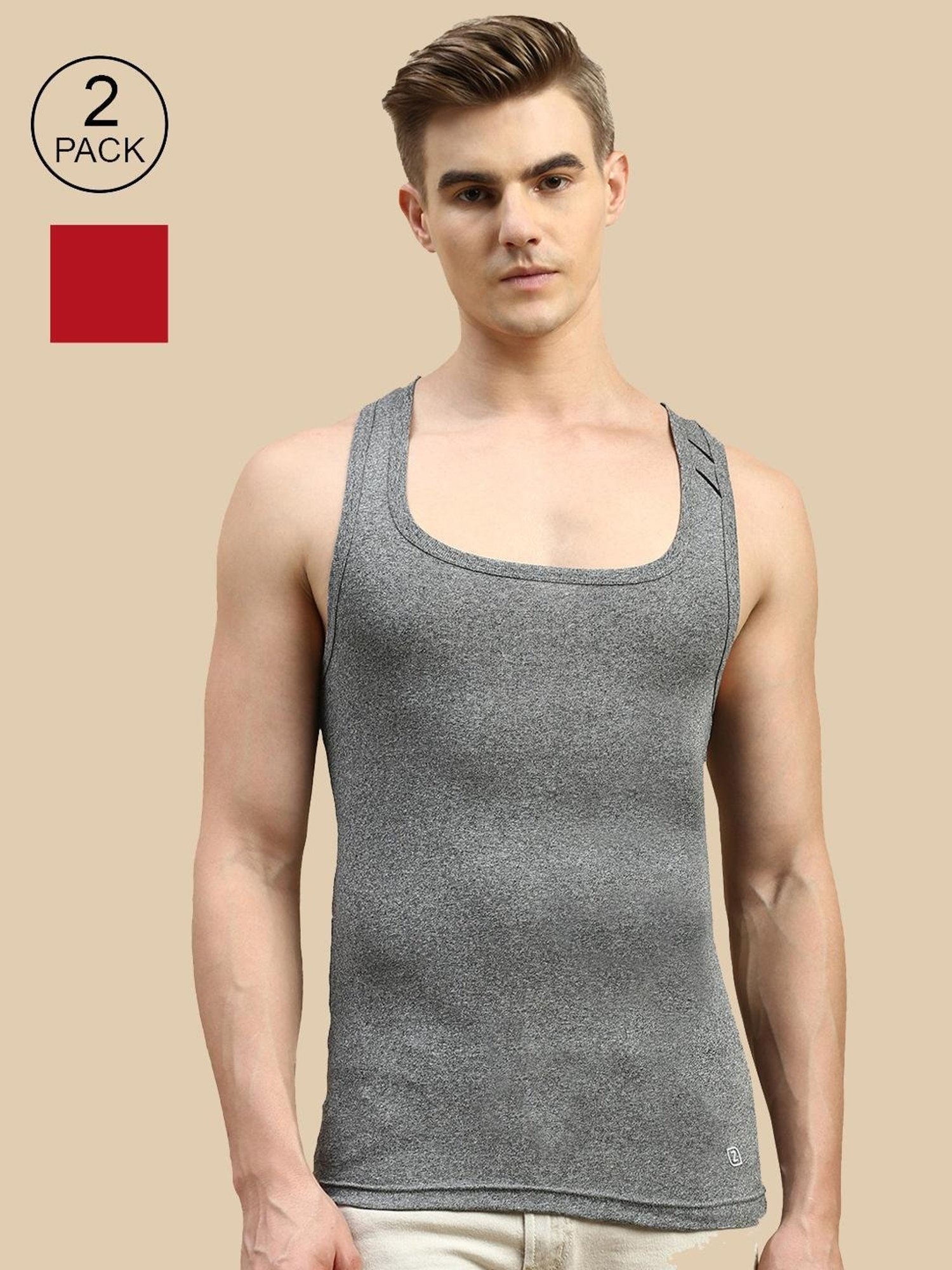 Zoiro Chinese Red & Black Jaspe Regular Fit Vest - Pack Of 2