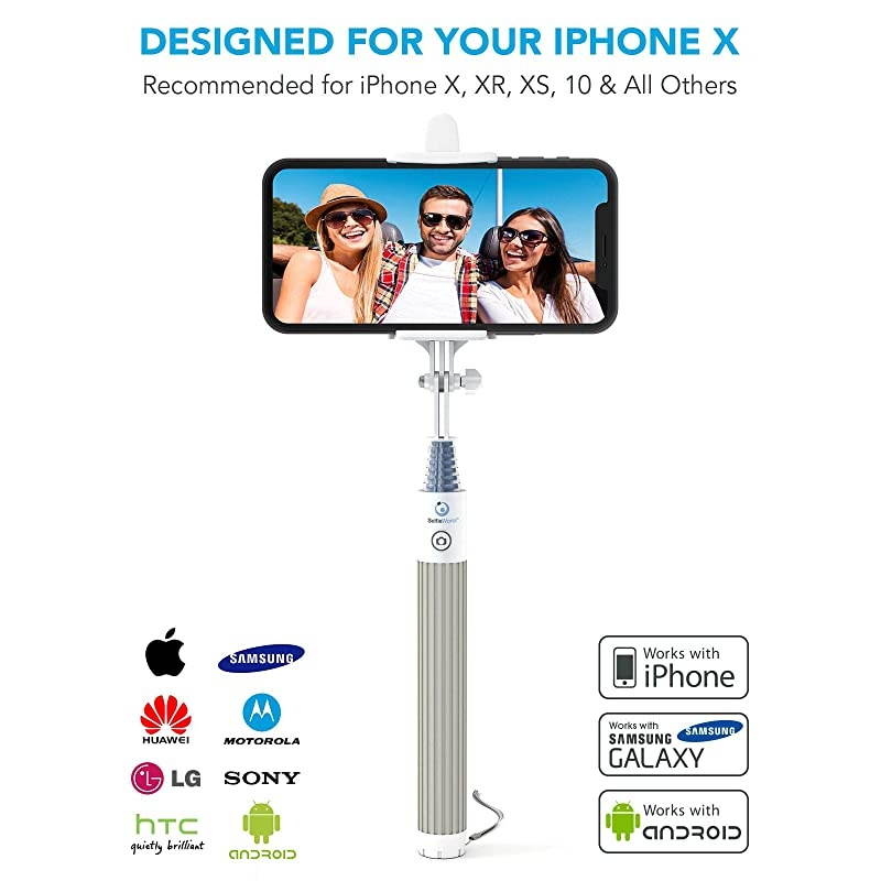 Bluetooth Selfie Stick for iPhone X XR XS 11 10 X 8 7 6 5, Samsung Galaxy S10 S9 S8 S7 S6 S5 & Most Androids - Takes Perfect HD Photos in Seconds - No Apps, No Downloads, No Hassle