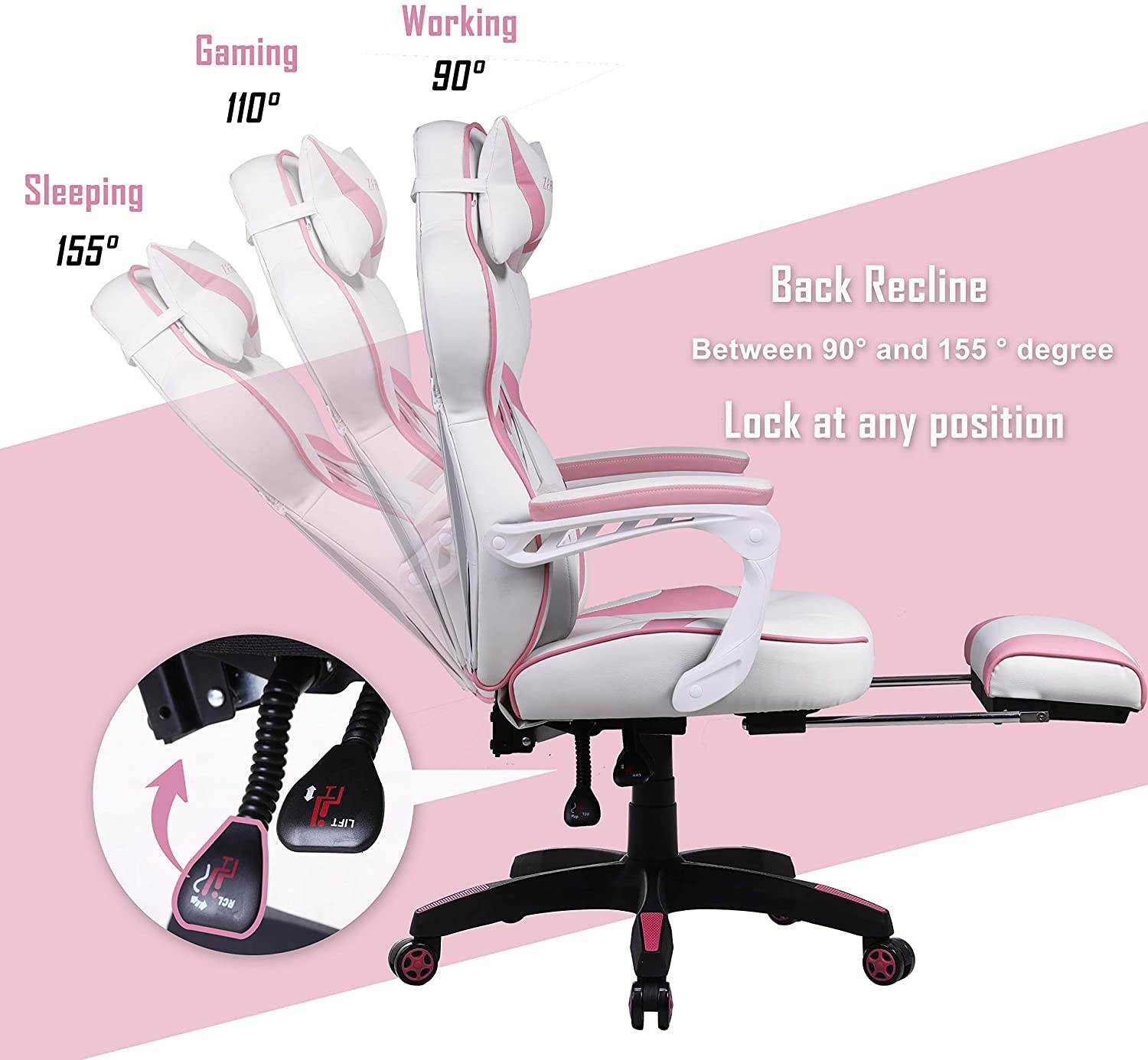 Zeanus Gaming Chair for Adults Green, Gaming Chair with Footrest, Massage Computer Gaming Chair, Reclining Gaming Desk Chair, Big and Tall Video Gaming Chair, Racing Style Chair, E-Sports Gamer Chair