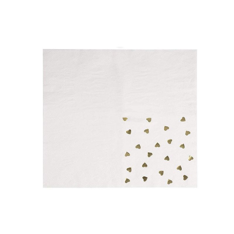 Juvale Gold Heart Cocktail Disposable Paper Napkins (50 Pack) 5 x 5 Inches, Gold Foil