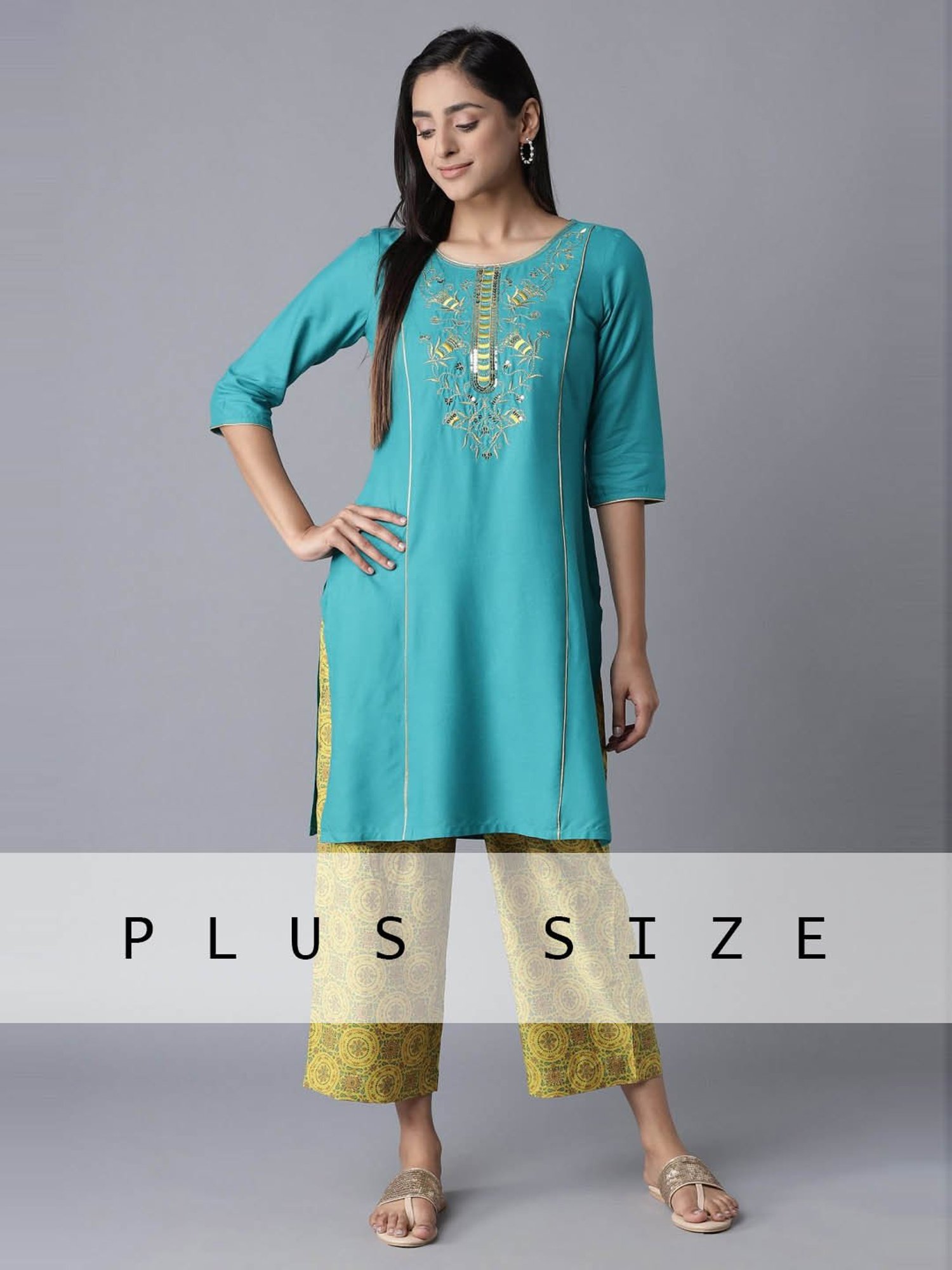 Aure by Aurelia Blue & Yellow Embroidered Kurta Palazzo Set