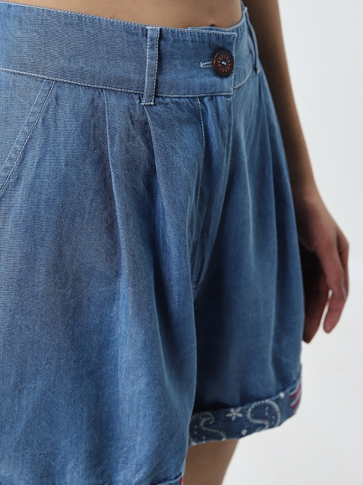 Bombay Paisley by Westside Blue Embroidered High-Rise Shorts