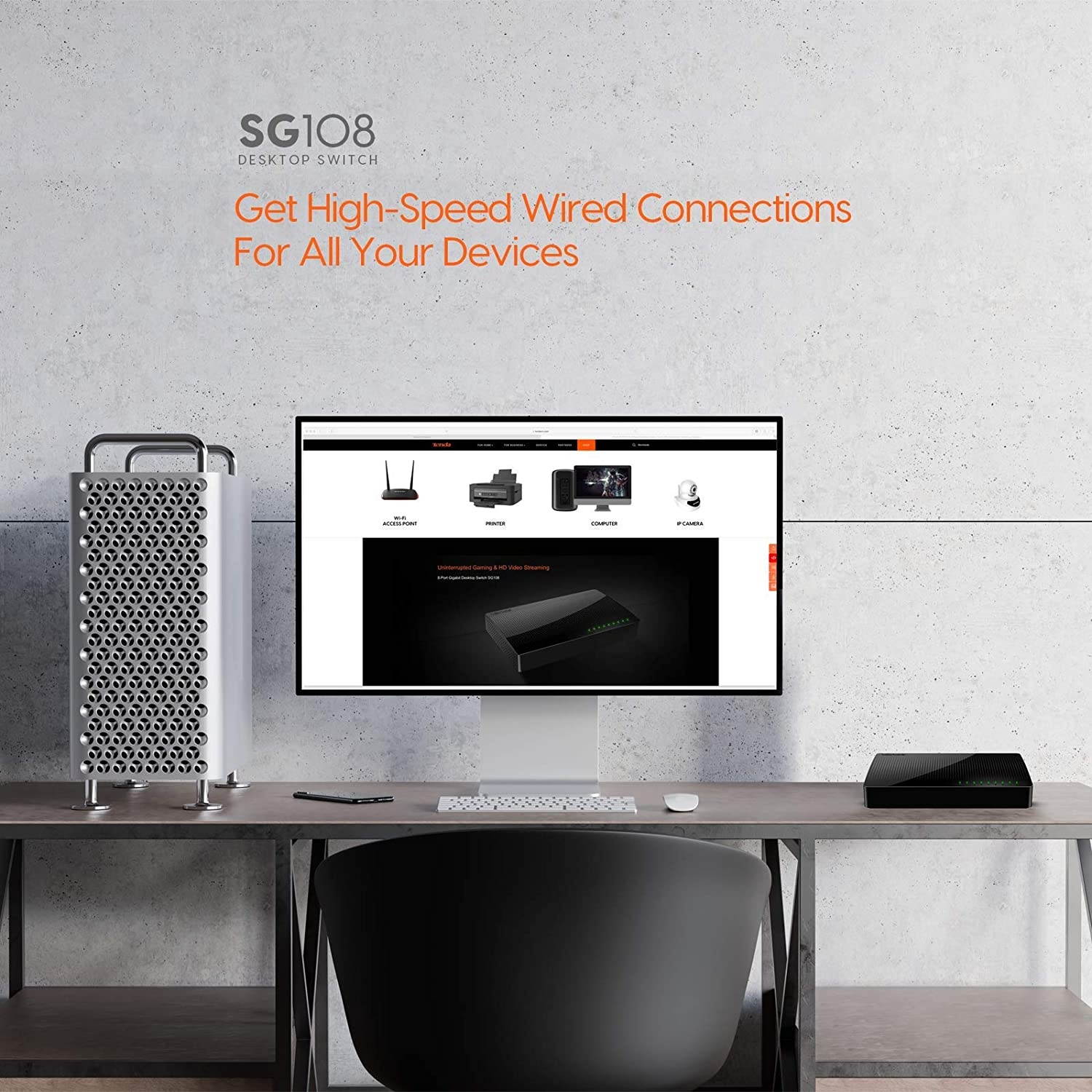 Tenda 8 Port Gigabit Ethernet Network Switch | Ethernet Splitter | Plug-and-Play | Traffic Optimization | Unmanaged (SG108) Black