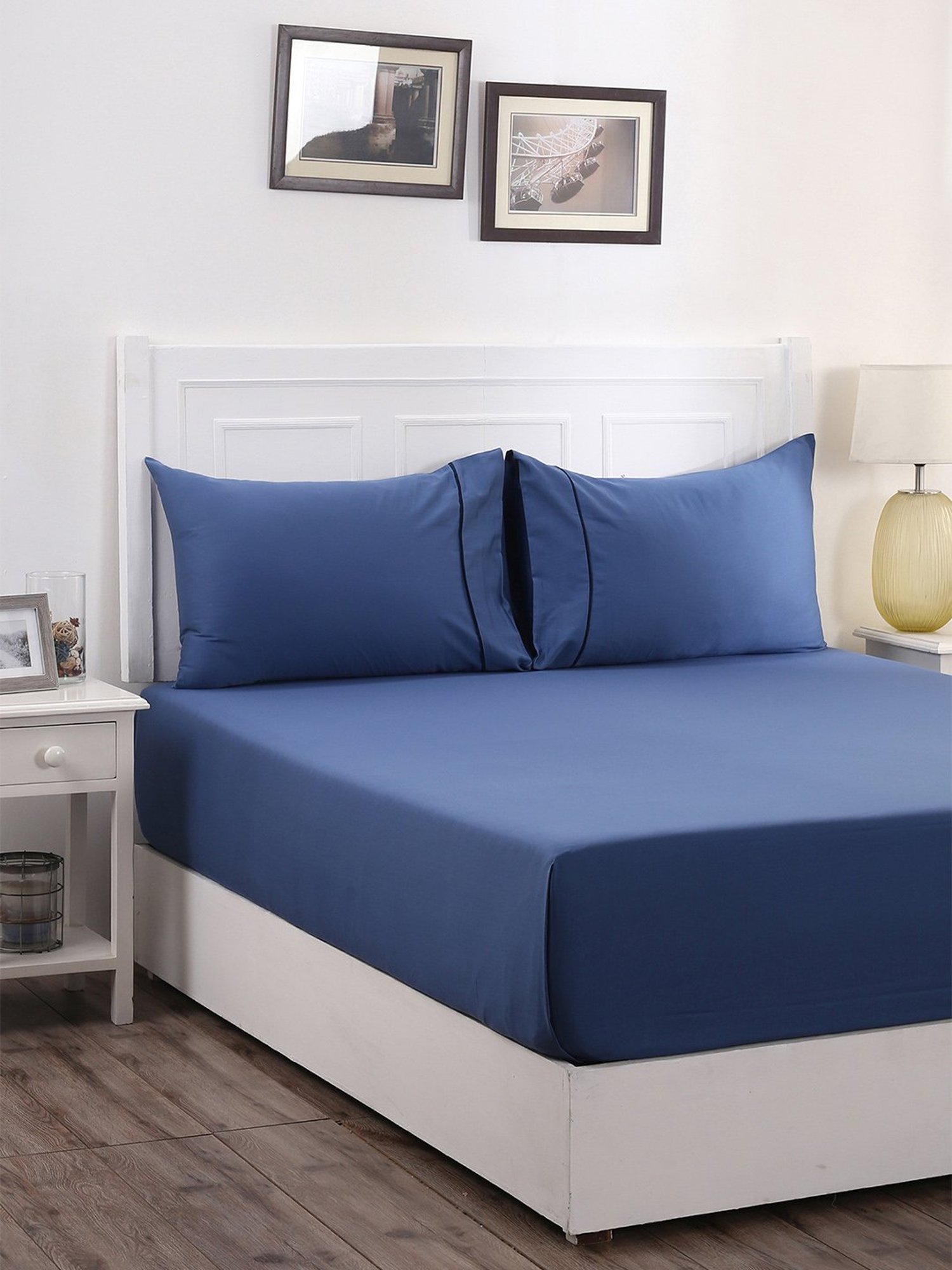 Maspar Blue 300 TC Cotton Single Bed Sheet with 1 Pillow Cover