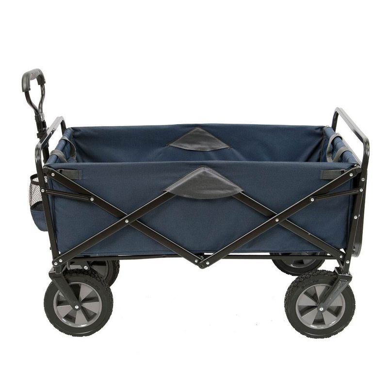 Mac Sports Heavy Duty Steel Frame Collapsible Folding 150 Pound Capacity Outdoor Garden Utility Wagon Yard Cart with Table and Cup Holders, Navy