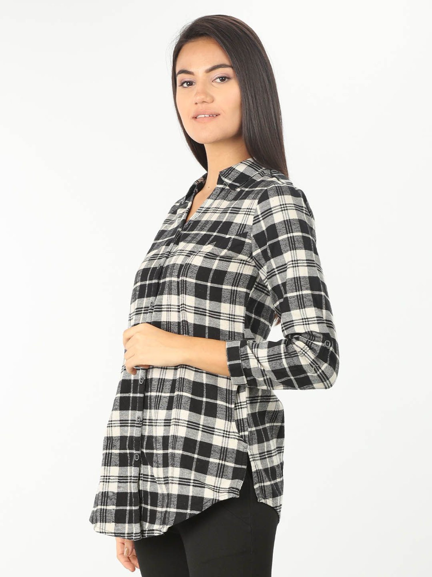 Mustard Black & White Checks Shirt