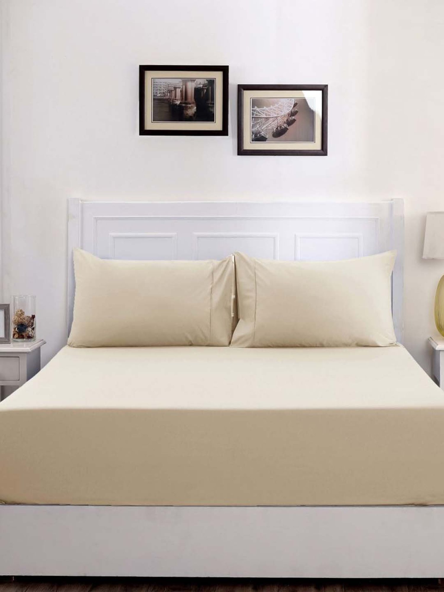 Maspar Beige Cotton 200 TC Bed Sheet Set