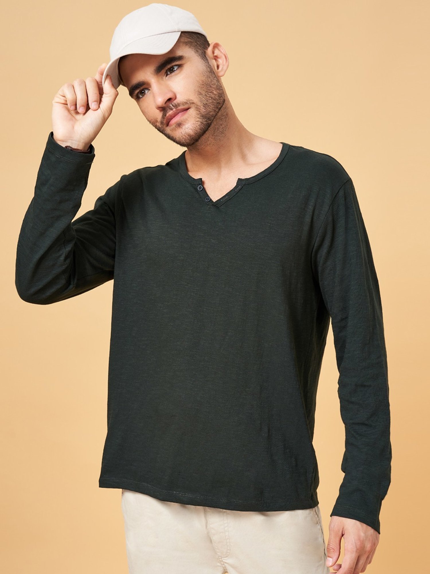 Urban Ranger by Pantaloons Dark Olive Slim Fit T-Shirt