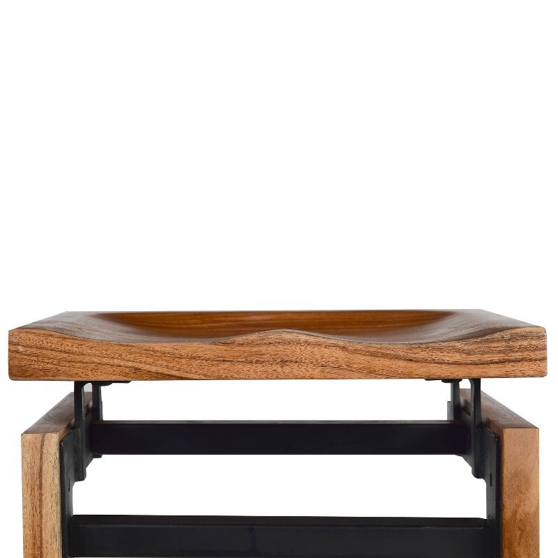 29" Metal Frame Acacia Wood Barstool with Saddle Seat Brown/Black - The Urban Port