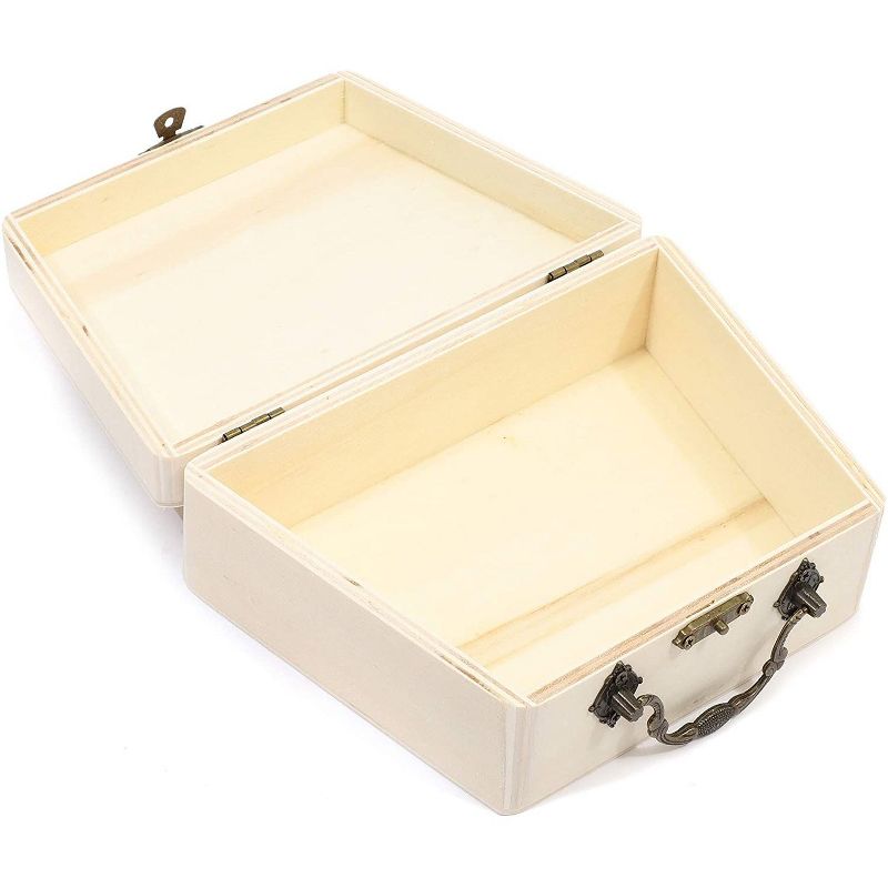 Bright Creations 2 Pack Unfinished Natural Wooden Boxes with Hinged Lid and Handle, Wood Craft Boxes for Storing Jewelry and Art DIY Projects