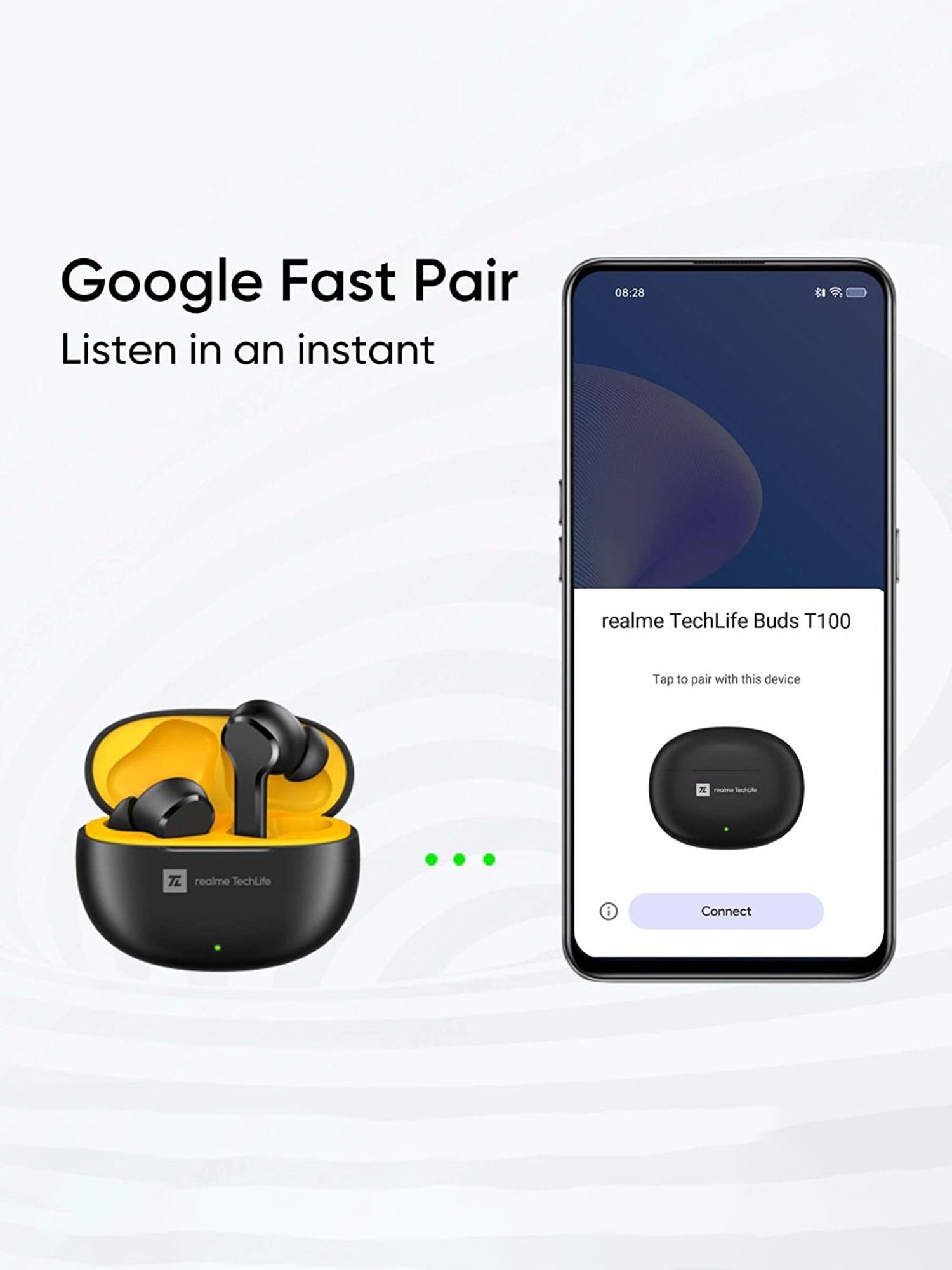 Realme TechLife Buds T100 In Ear Bluetooth Earbuds with AI ENC & 28H Playback (White, True Wireless)