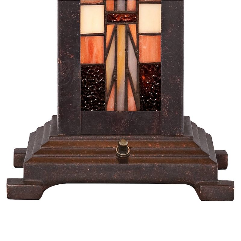 Robert Louis Tiffany Art Deco Table Lamp with Nightlight Bronze Stained Glass Shade for Living Room Family Bedroom Nightstand