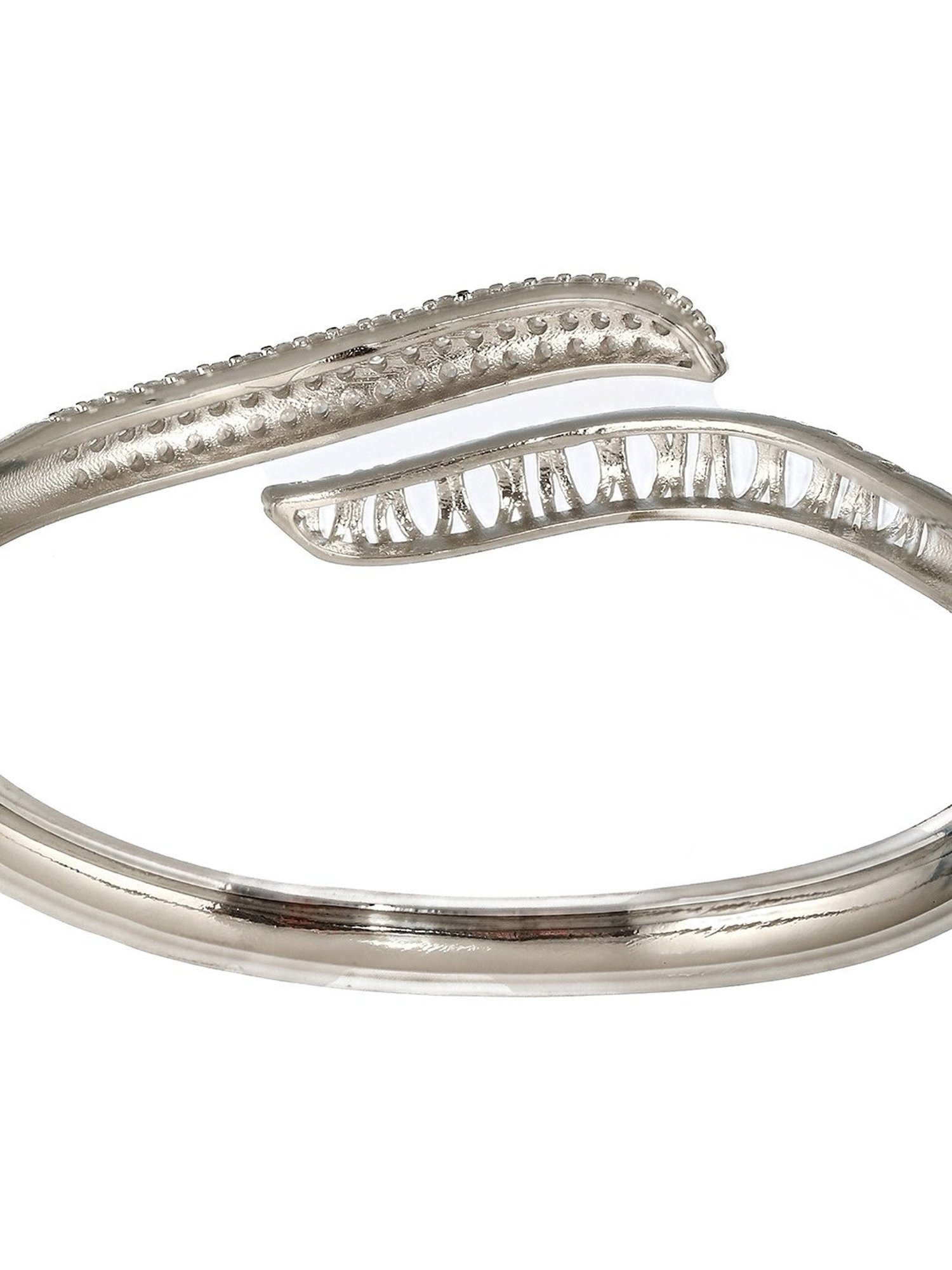 Prita by Priyaasi Wave AD Silver-Plated Cuff Bracelet & Ring Set