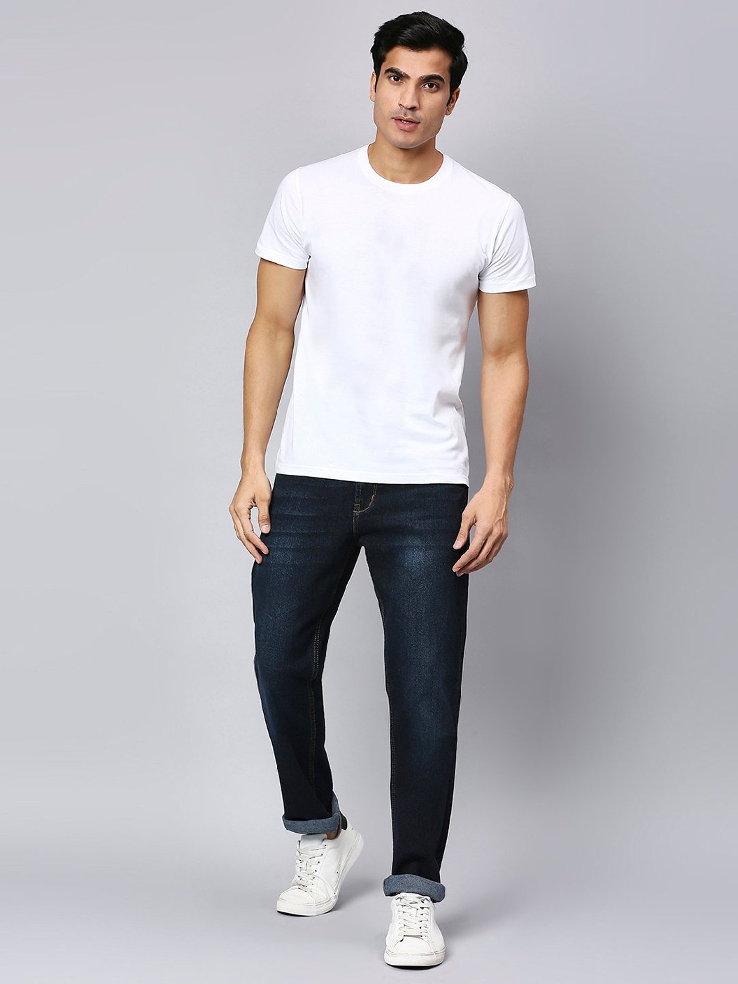 Thomas Scott Dark Blue Regular Fit Lightly Washed Jeans