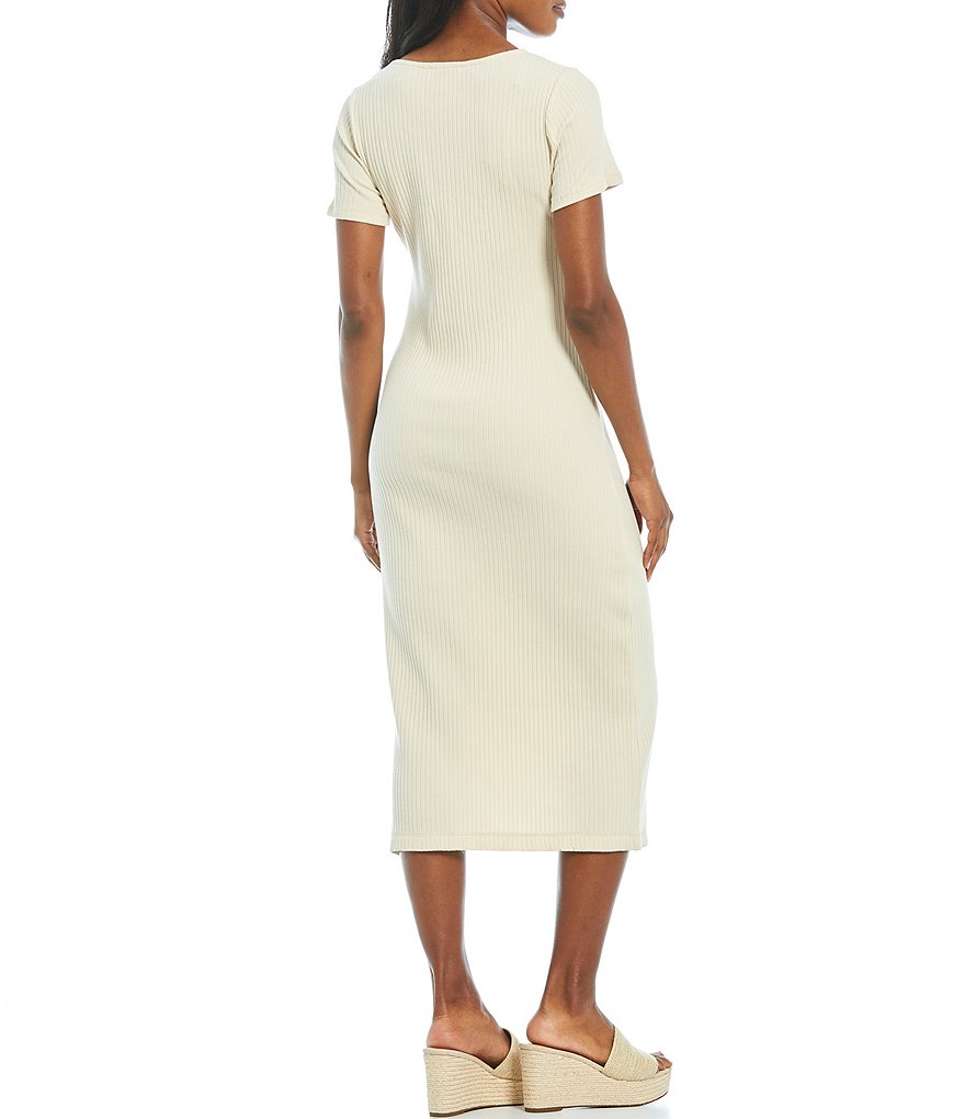 Gibson & Latimer Square Neck Short Sleeve Rib Knit Midi Dress