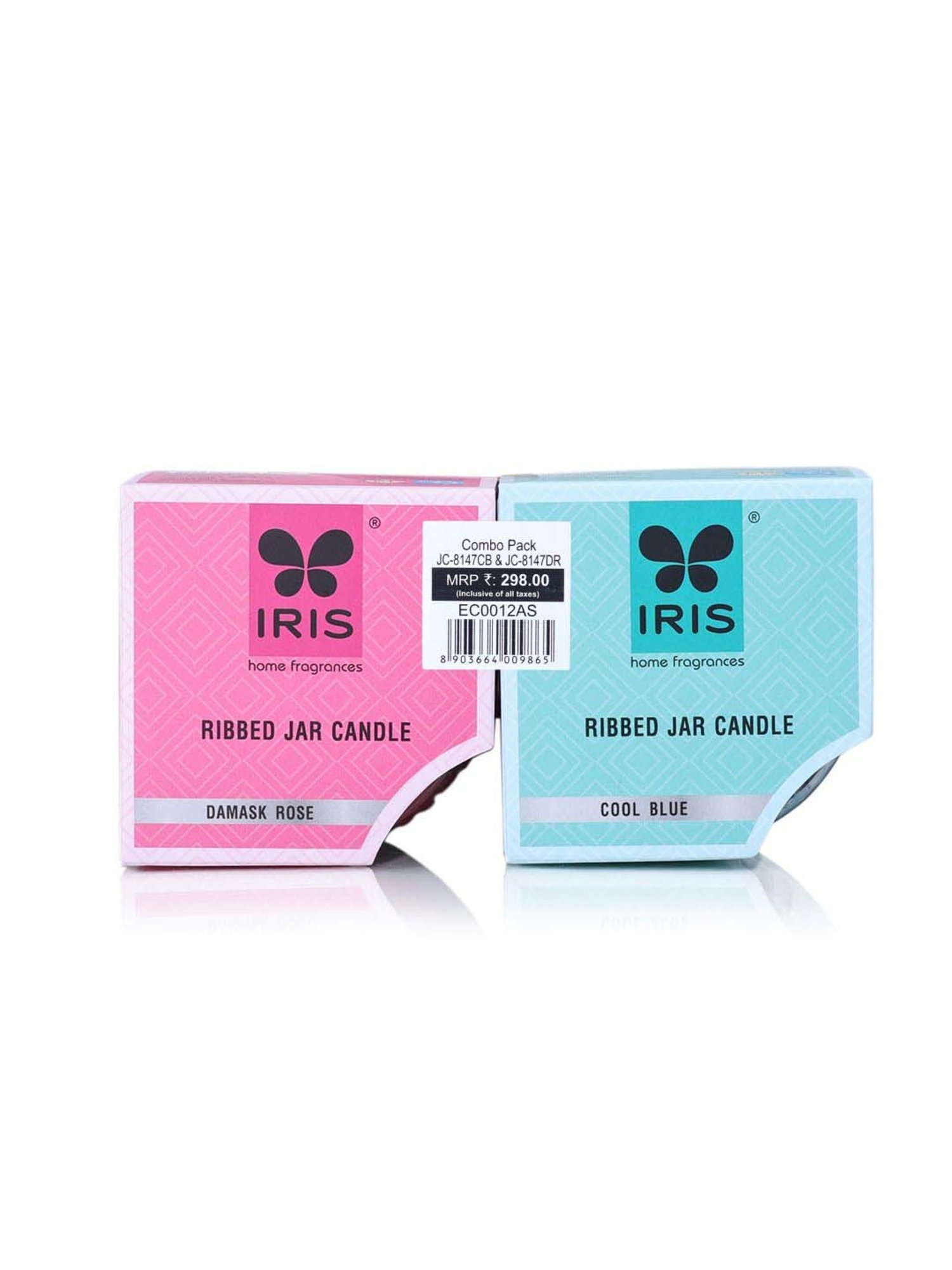 IRIS Multicolour Home Fragrances Cool Blue And Damask Rose Swirl Jar Candles - Set of 2