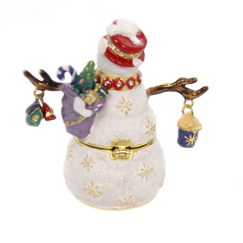 Hinged Trinket Box 2.5" Snowman With Red Hat Birdhouse Winter Crystals  -  Decorative Figurines